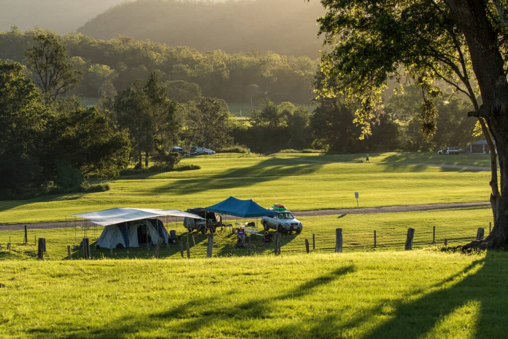 Caravan at Kenilworth Homestead enjoying a peaceful spot in a greenfield