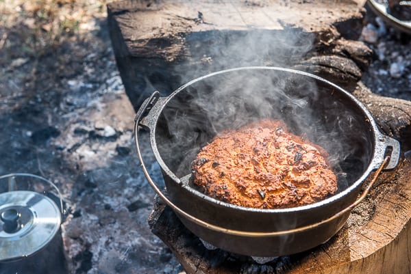 camp oven cooking date damper