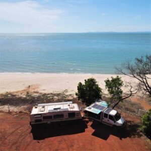 Mutee Head Overland Exposure caravan parked with stunning beach views