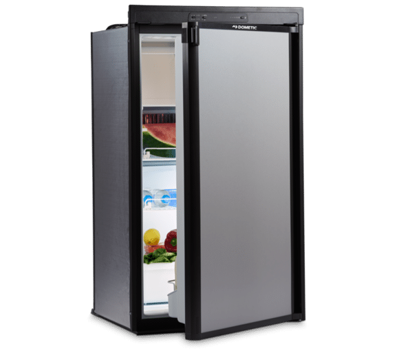 Open caravan refrigerator with adjustable thermostat for personalized temperature control and energy efficiency