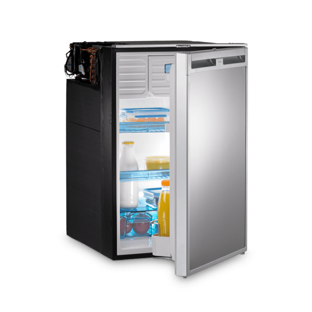 Caravan FridgCaravan refrigerator interior showcasing adjustable shelves, compartments, and LED lighting for organized food storagees