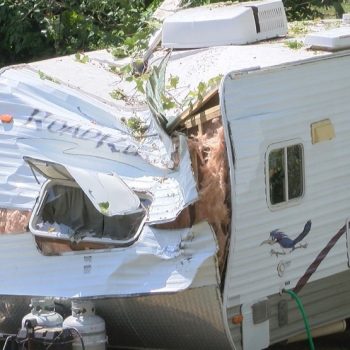 Caravan's outdoor adventure takes a turn due to storm damage