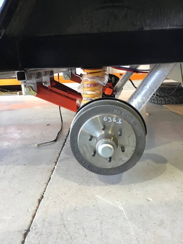 Close-up view of welding equipment being used to repair a cracked caravan chassis frame