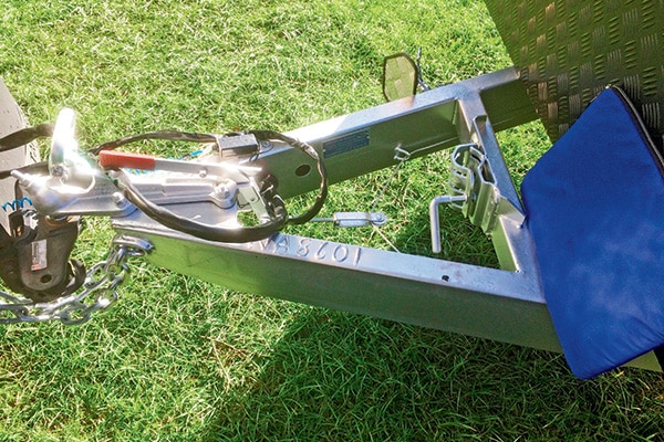 Caravan handbrake lever engaged,