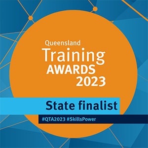 Logo recognizing achievement at the state level in Queensland's training sector