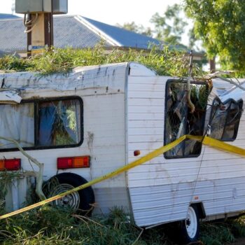 Caravan's outdoor adventure takes a turn due to storm damage, now requiring repairs