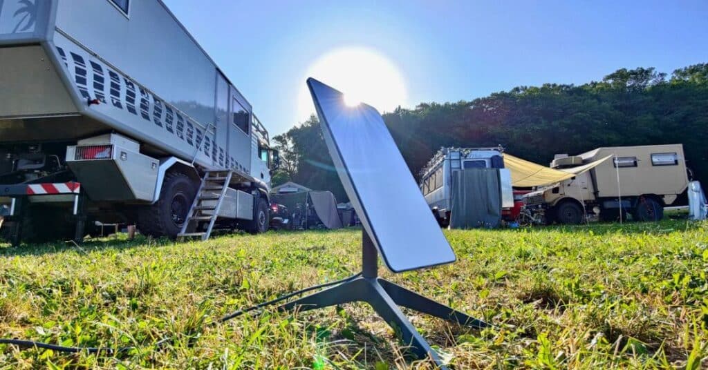 Starlink satellite dish brings the internet wherever you roam.