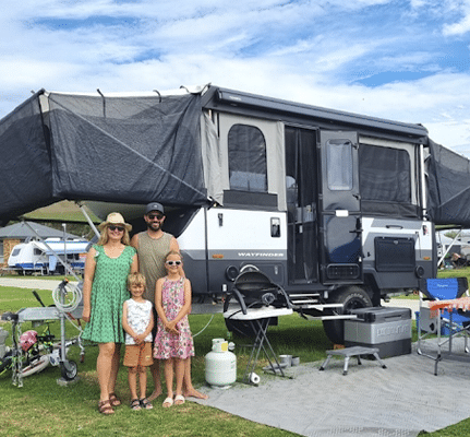 Family enjoys fully lifted caravan ready to use in minutes