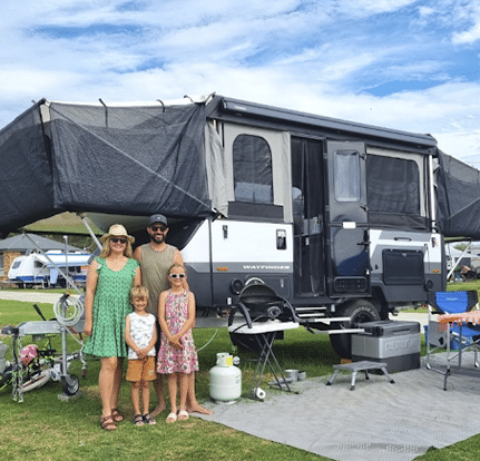 Family enjoys fully lifted caravan ready to use in minutes