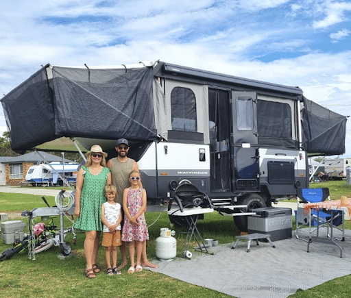 Family enjoys fully lifted caravan ready to use in minutes