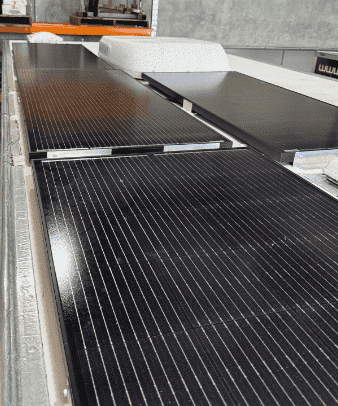 Solar panels on a caravan roof for off-grid power