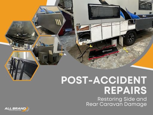 Caravan body repairs underway after side and rear collision damage