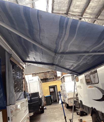 Awning repairs at our workshop