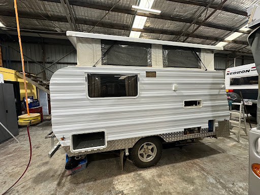 Micro caravan undergoing repairs after a water leak